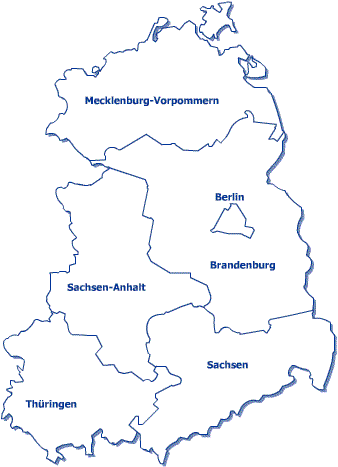 Landkarte der ehemaligen DDR und Darstellung der einzelnen Bezirke